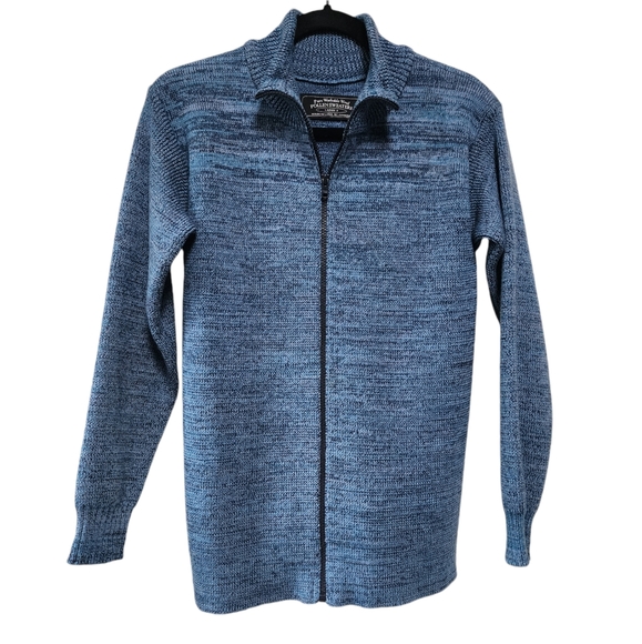 Pollen Sweaters Pure Washable Wool Zipper Cartigan Blue, Small - Picture 1 of 6